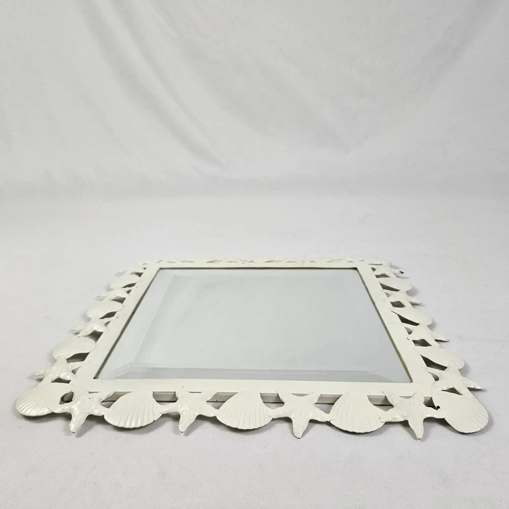 Vintage Seashell Beveled Mirror Starfish Metal Frame Palm Beach Nautical Coastal